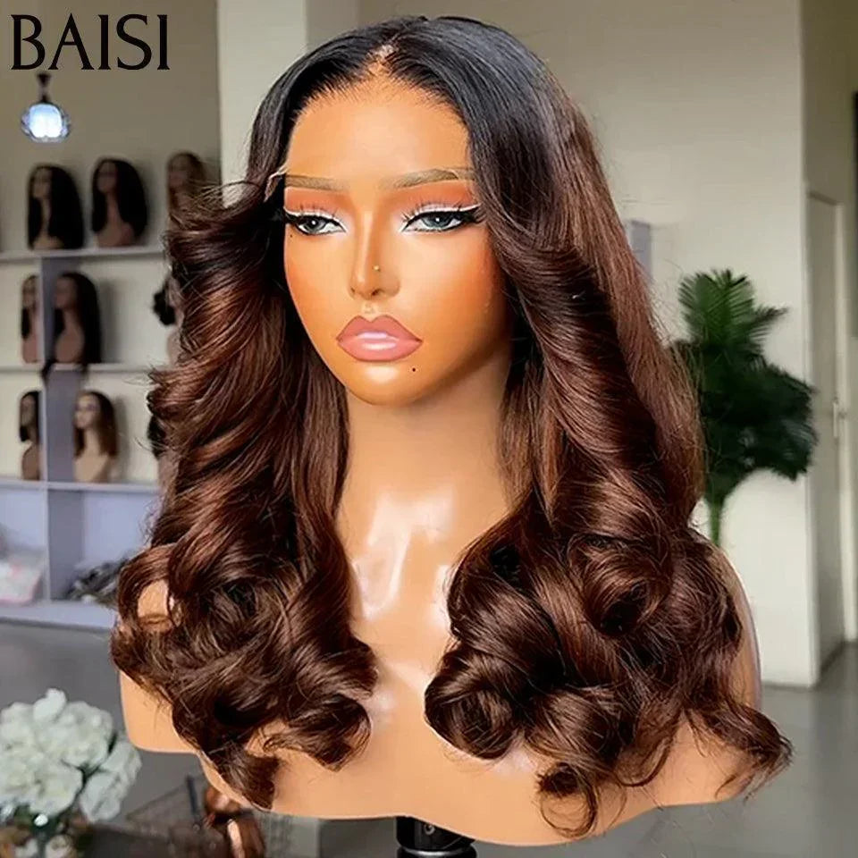 BAISI Achetez 2 perruques minimum au prix d'usine fournisseur 13x4 Lace Frontal Perruque Body Wave MARRON 1B/4# Sans Colle Lace déjà couper Facile à Porter en 100% Cheveux Humains (Pas Besoin de Code)