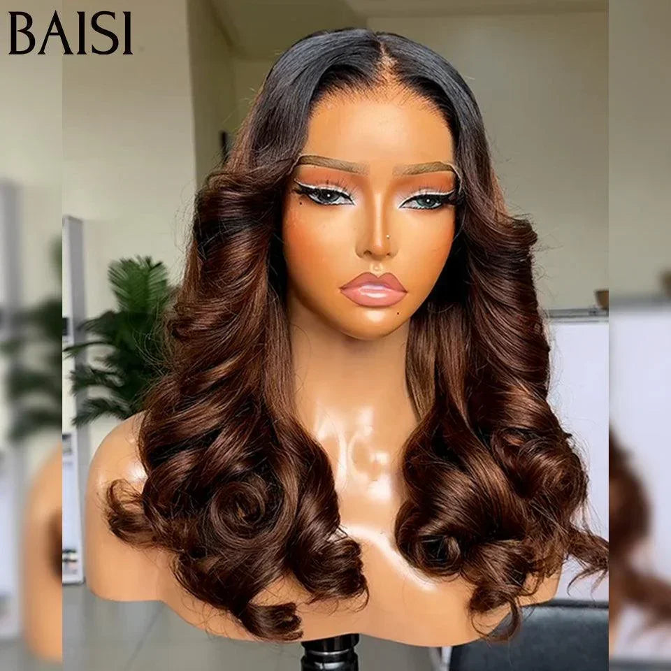 BAISI Achetez 2 perruques minimum au prix d'usine fournisseur 13x4 Lace Frontal Perruque Body Wave MARRON 1B/4# Sans Colle Lace déjà couper Facile à Porter en 100% Cheveux Humains (Pas Besoin de Code)