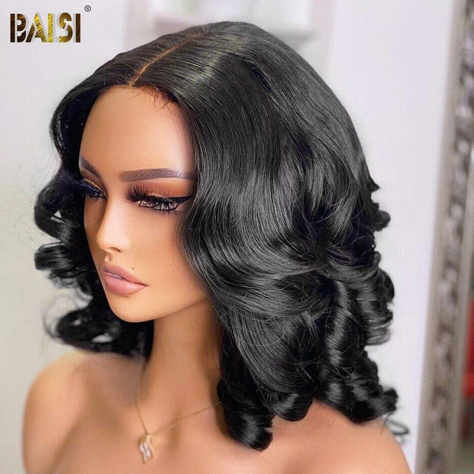 BAISI 4x4 Perruque Bob Body Wave 16 Pouce 129€ en Noir Sans Colle Lace déjà couper Facile à Porter en 100% Cheveux Humains D CODE: FR20