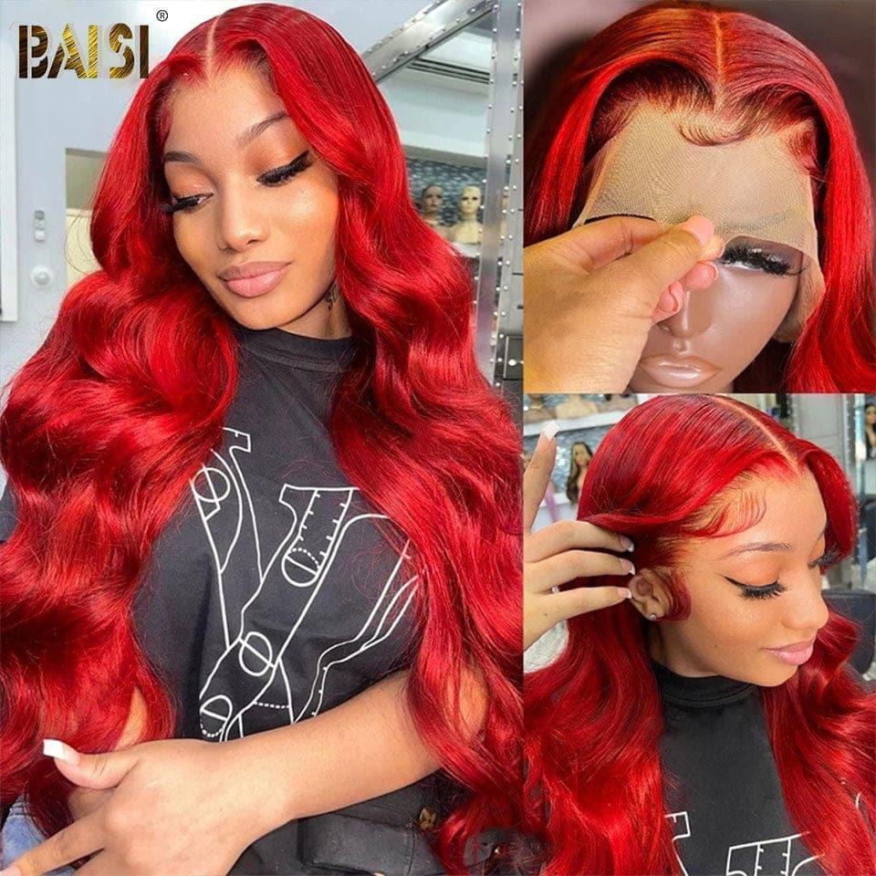 BAISI 13x4 Lace Frontal Perruque Body Wave Rouge en 100% Cheveux Humains