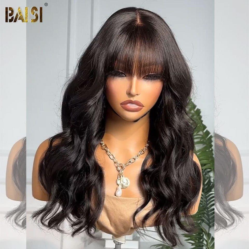 BAISI Perruques de Luxe Body Wave avec Frange Fabriquées par les cheveux double drawn avec la raie naturel au mileux