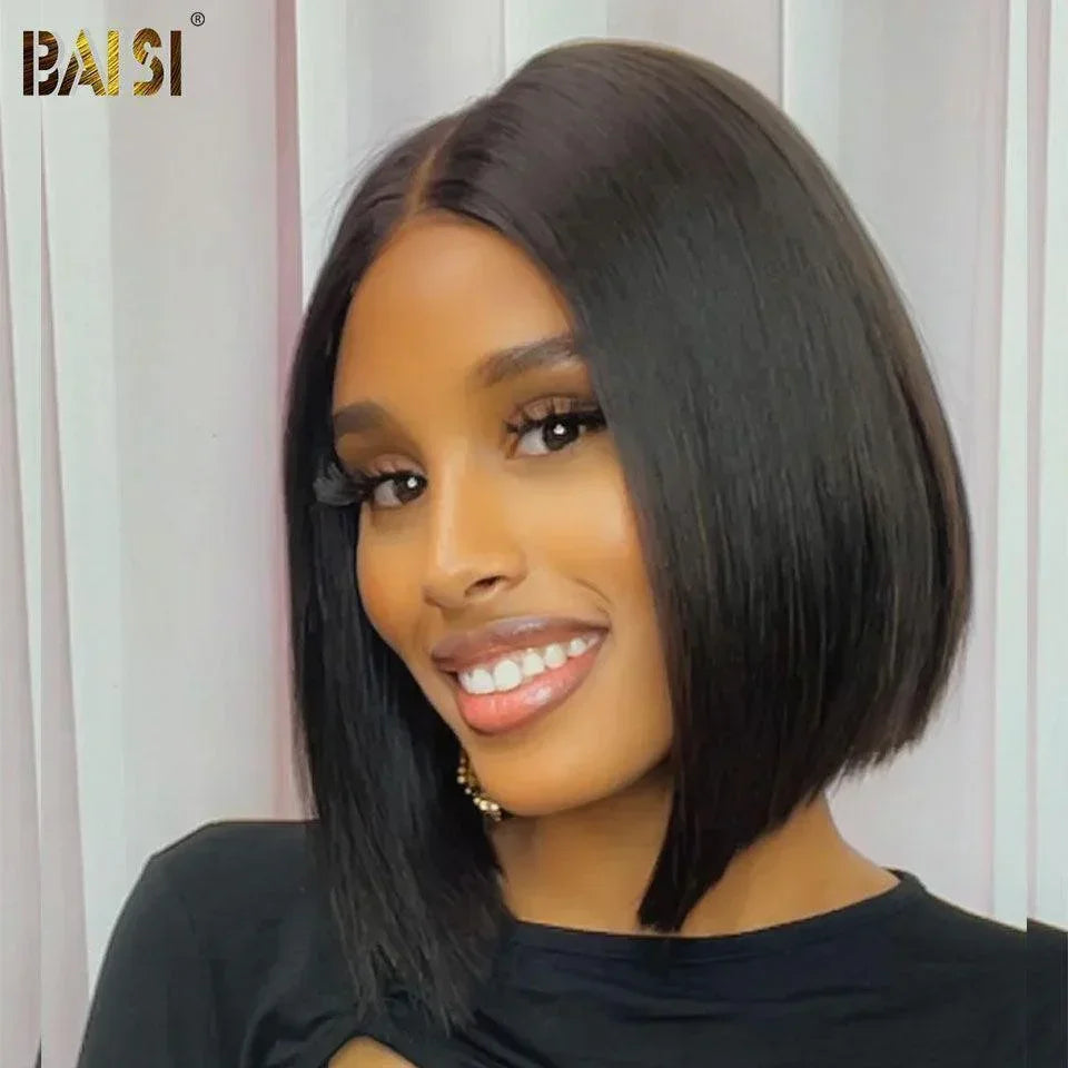 BAISI Achetez 2 perruques minimum au prix d'usine fournisseur Perruque Deep Wave plus Curly et Lisse bob en Noir en 100% Cheveux Humains