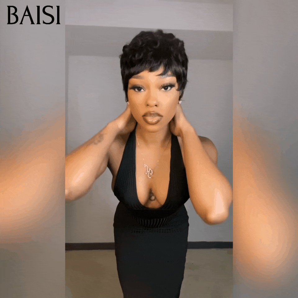 BAISI Perruque Pixie Lisse En couleur NATUREL 59€ en 100% Cheveux Humains #026