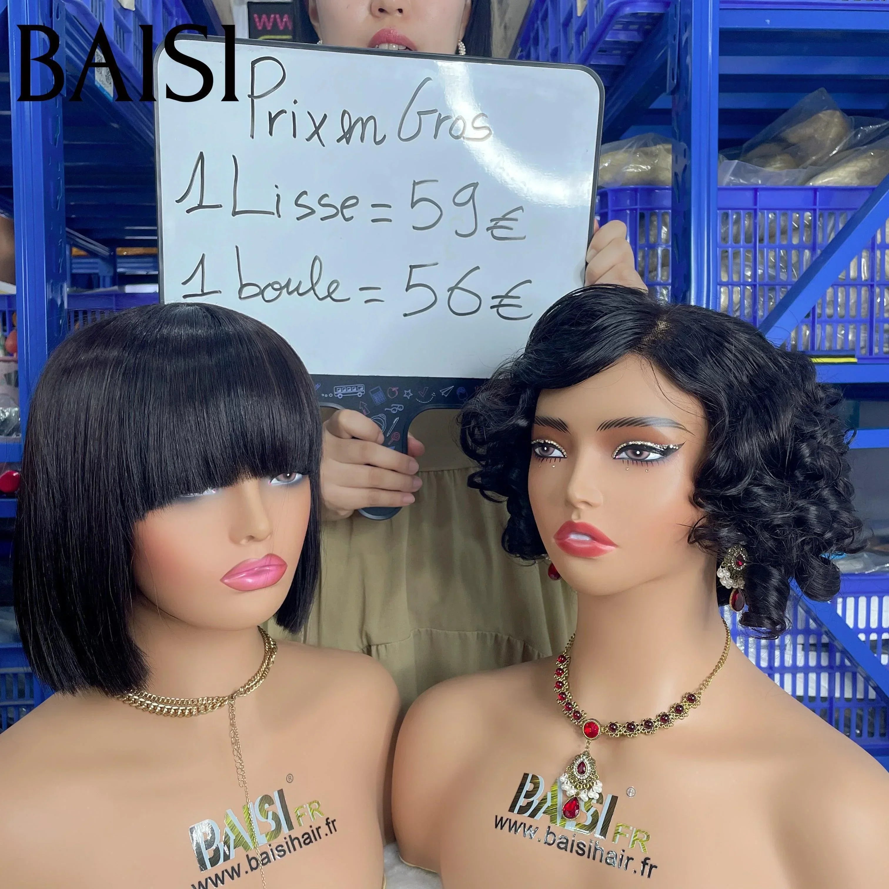 BAISI Achetez 2 perruques minimum au prix d'usine fournisseur 1 Lisse 59€ ou 1 Boucle 56€ ou 13x4 Lace Frontal Perruque Lisse plus Deep Wave en couleur en 100% Cheveux Humains