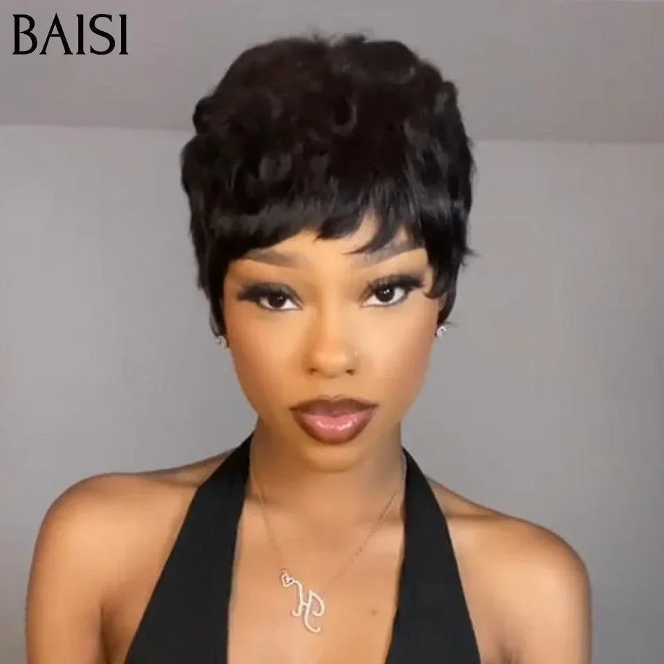 BAISI Perruque Pixie Lisse En couleur NATUREL 59€ en 100% Cheveux Humains #026
