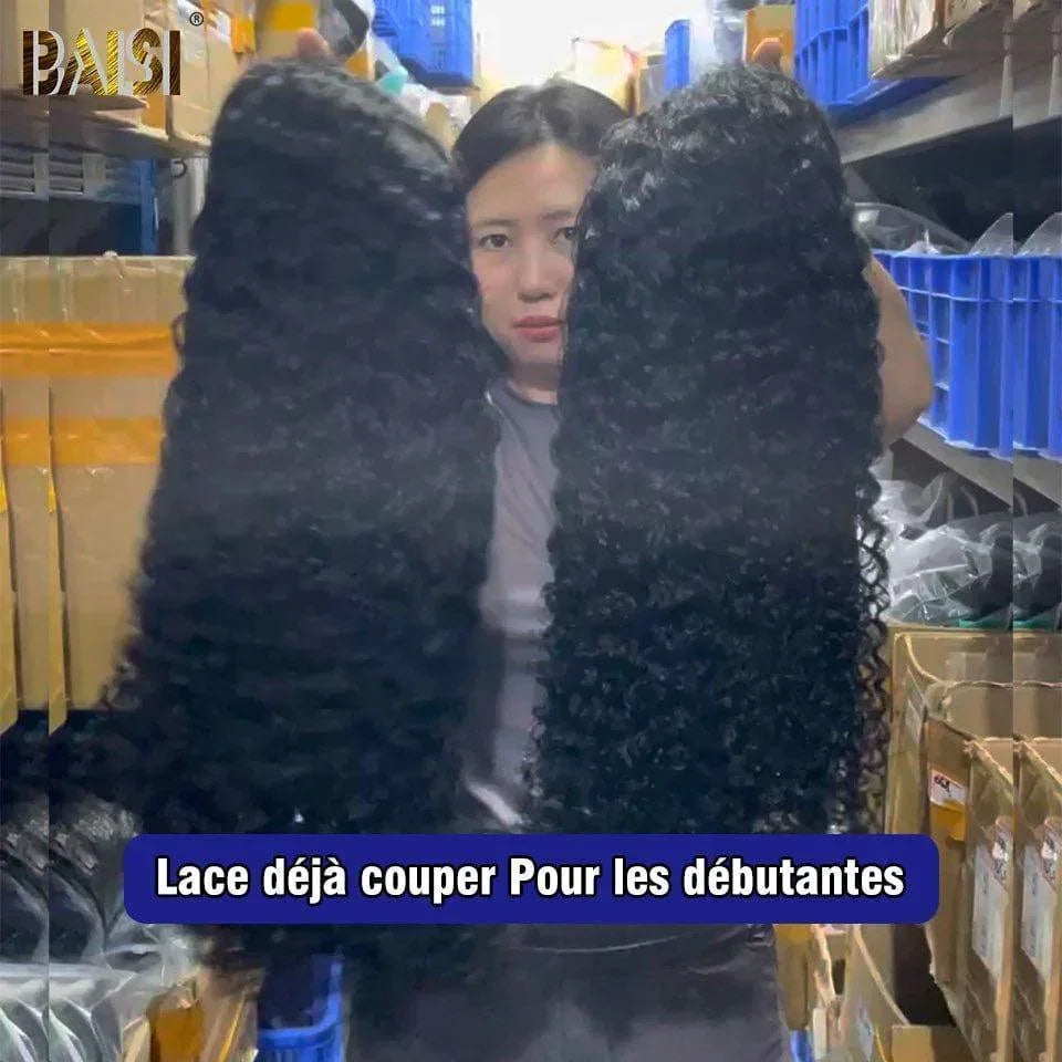 BAISI 13x6 Frontal Perruque Curly 20 et 30 Pouce Pré-plucked Pas Besoin de Colle en 100% Raw Hair Lace déjà couper FR38