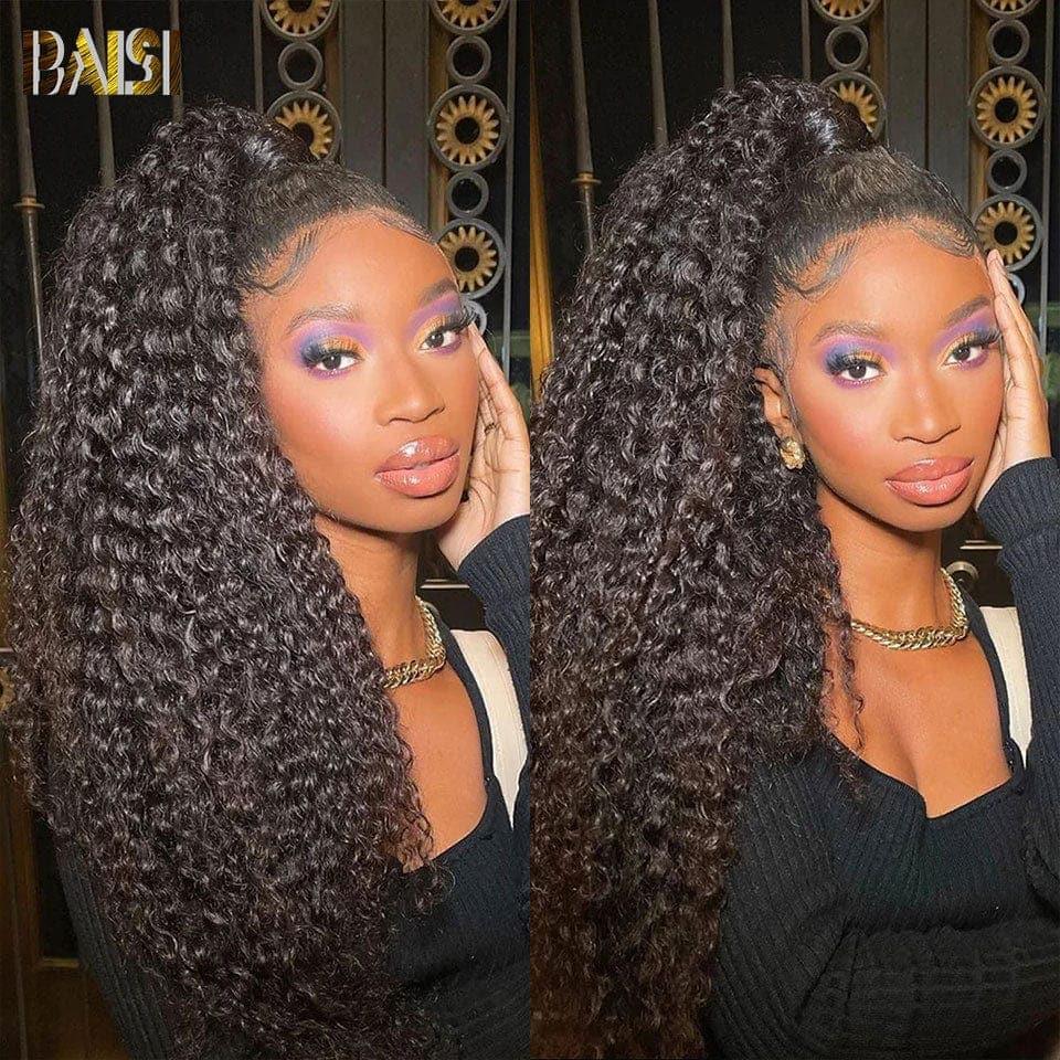 BAISI 360 Lace Wig Curly in Real Human Hair Chignon Hairstyle