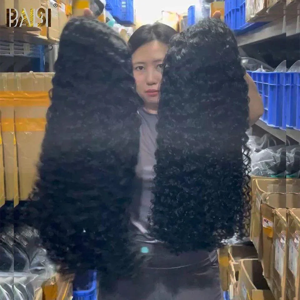 BAISI 13x6 Frontal Perruque Curly 20 et 30 Pouce Pré-plucked Pas Besoin de Colle en 100% Raw Hair Lace déjà couper FR38