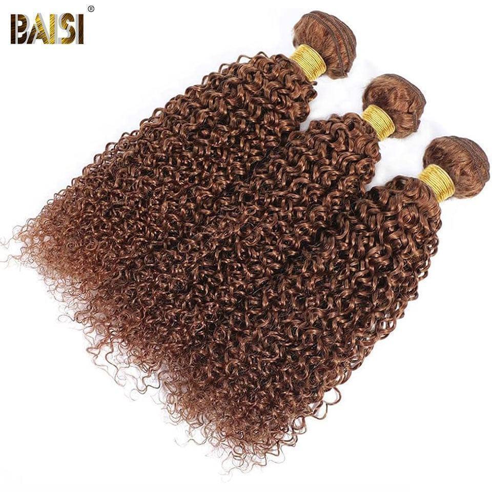 BAISI 12A Tissage Mèche 3 boules Marron 4# En 100% Cheveux Humains curly Wave