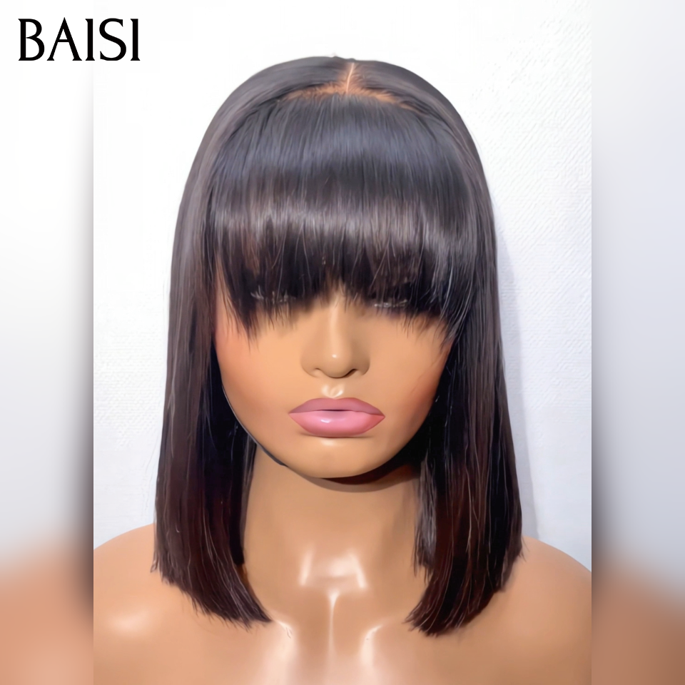 BAISI 3 perruques 100% Vietnam Hair bob Lisse Noir 8 ou 10 Pouces avec ou sans Frange Deja En France Facile à Porter Au Quotidien Très Bonne Qualité en 100% Cheveux Humains
