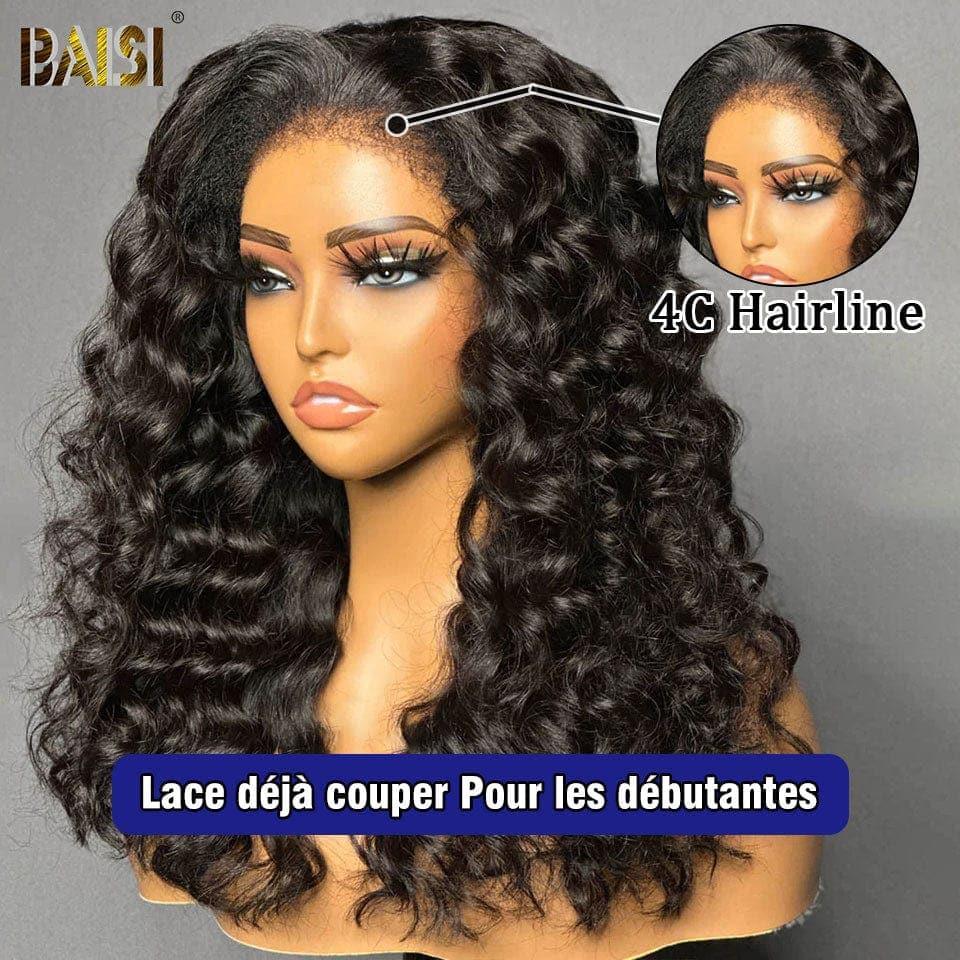 BAISI 4X6 Lace-Frontal-Perücke Deep Wave in High-End-Qualität mit natürlichem, klebstofffreiem Babyhaar, 100 % echtes Echthaar, 4C-Haaransatz