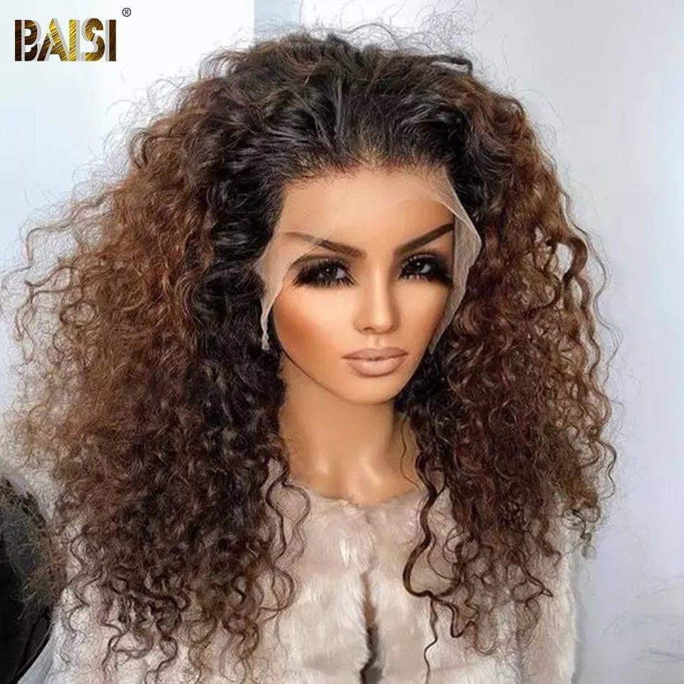 BAISI 13x4 Frontal Lace Perruque Deep Wave Marron Claire en 100% vrais cheveux humains