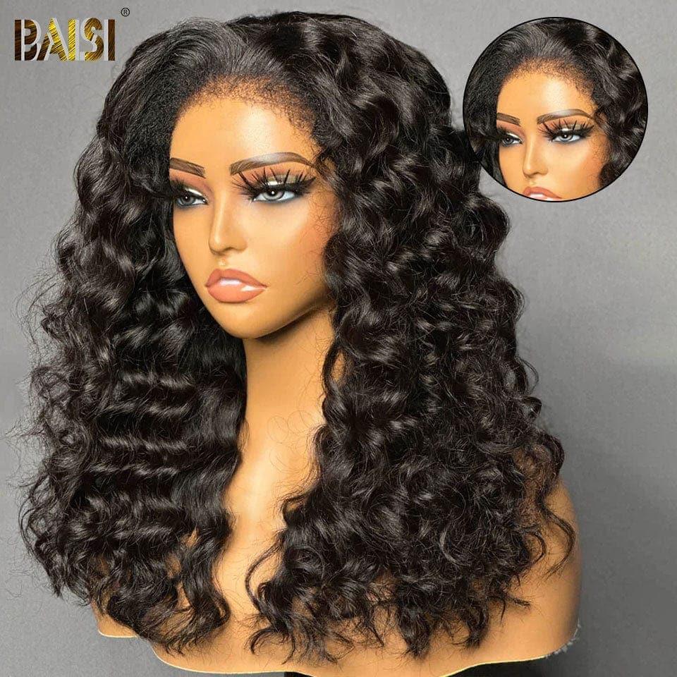 BAISI 4X6 Lace-Frontal-Perücke Deep Wave in High-End-Qualität mit natürlichem, klebstofffreiem Babyhaar, 100 % echtes Echthaar, 4C-Haaransatz