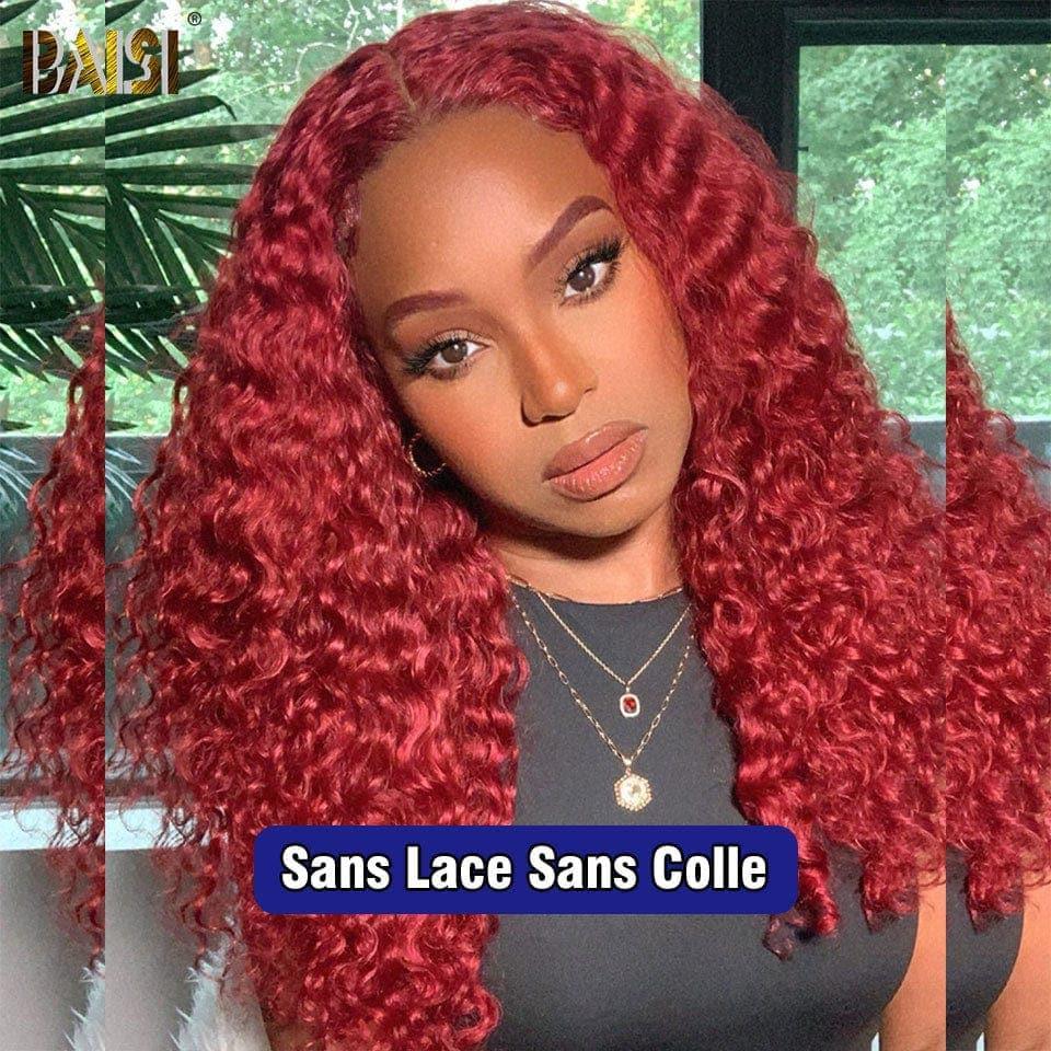 Peluca BAISI de onda profunda Frontal 13x4 en rojo prearrancada, sin necesidad de pegamento, con encaje de cabello 100% crudo ya cortado