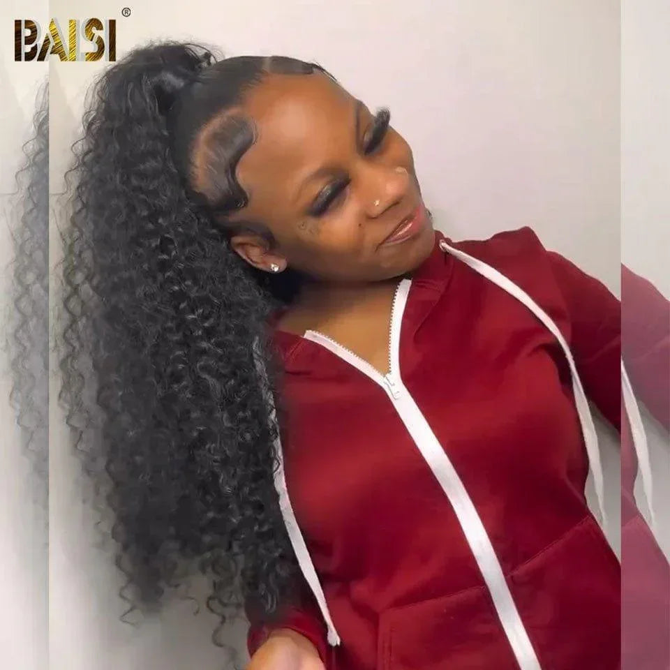 BAISI Pferdeschwanz aus 100 % Echthaar, tief gewellt