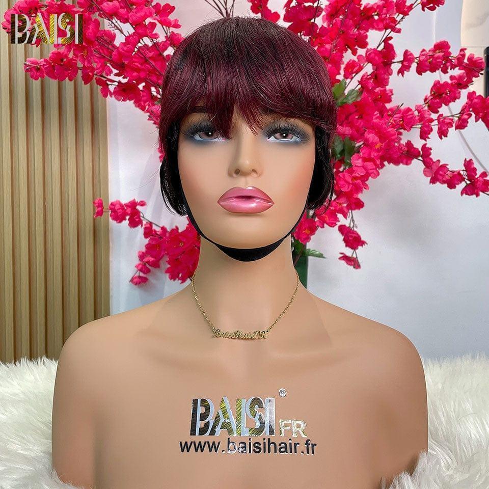 BAISI Achetez 2 perruques minimum au prix d'usine fournisseur Petit Perruque 4X4 lace curly wave 8 Pouces ou sans lace Bordeaux 99J en 100% Vrais Cheveux Humains Fabriquée A La Machine (Pas Besoins De Code)