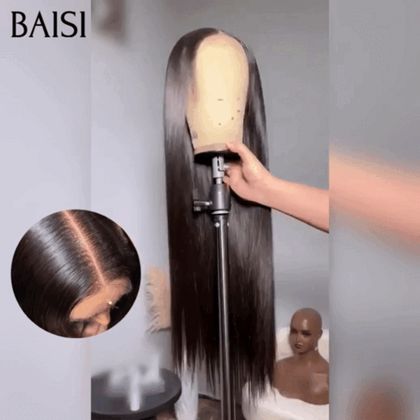 BAISI 4X4 HD lace Perruque pour revendre long Lisse en NOIR en 100% vrais cheveux humains