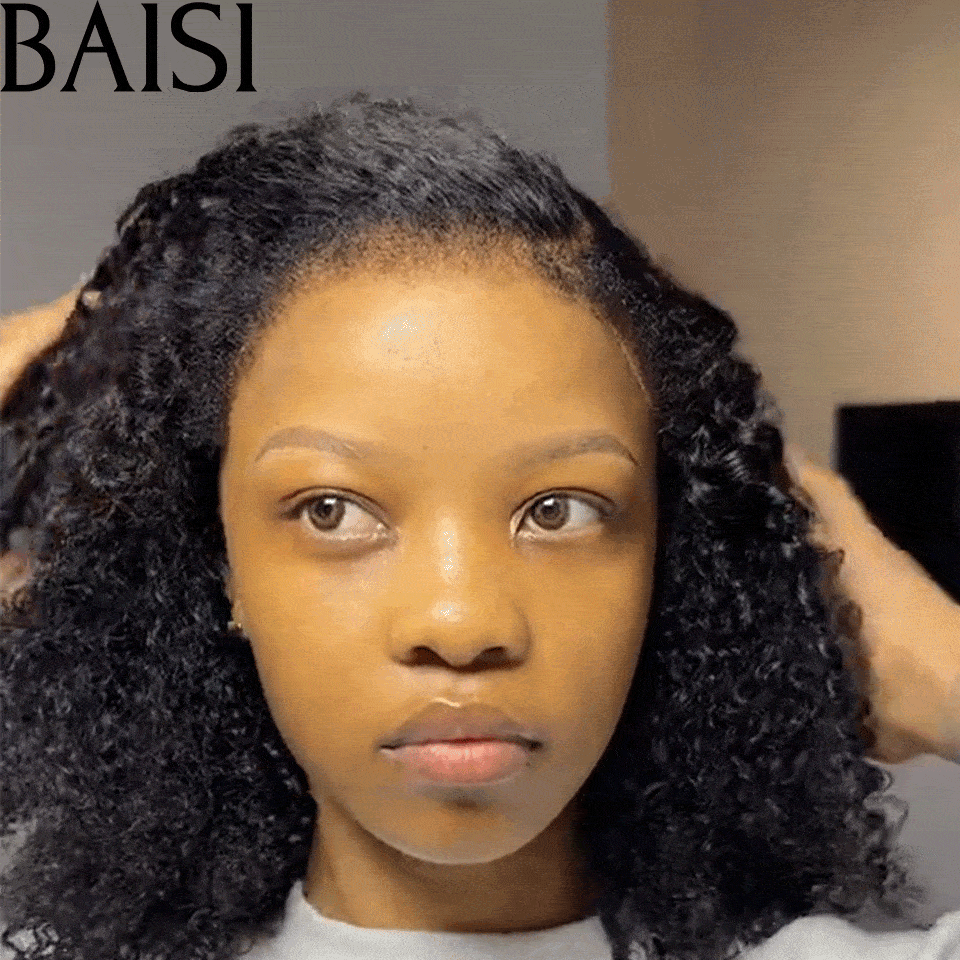 BAISI 13X4 HD perruque curly wave 12 Pouces NOIR Pré-plucked Pas Besoin de Colle 250% densité en 100% Raw Hair Lace déjà couper