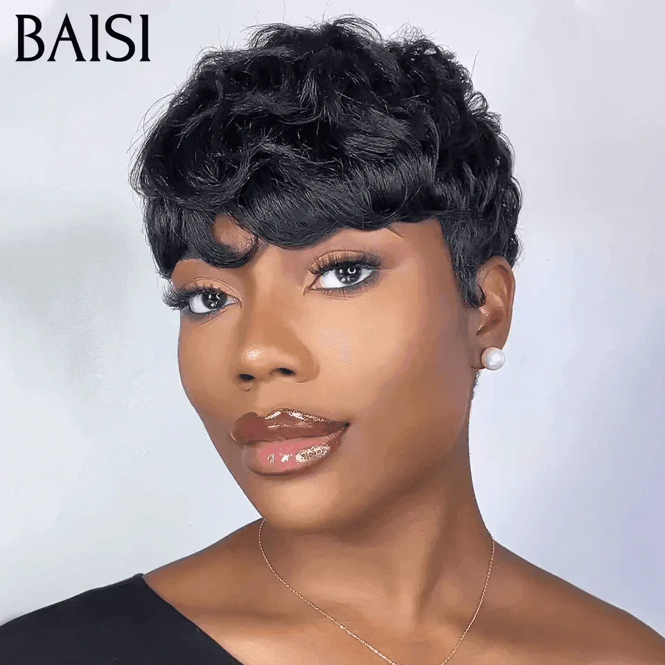 BAISI Flash Offer 46€ Pixie Finger Wave Wig short cut and short cut #350 machine made