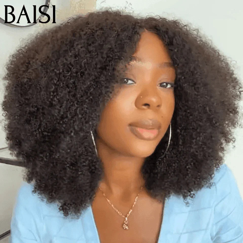 BAISI 4x4 Chiusura Ricci crespi Ricci crespi Parrucca 100% Capelli umani Capelli indiani brasiliani Buona qualità