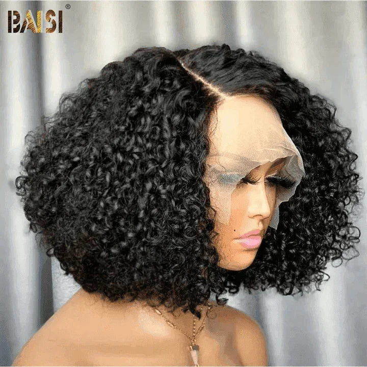 BAISI T-TEIL SPITZENPERÜCKE KINKY CURLY 100% HUMAN BRAUN SCHWARZ B