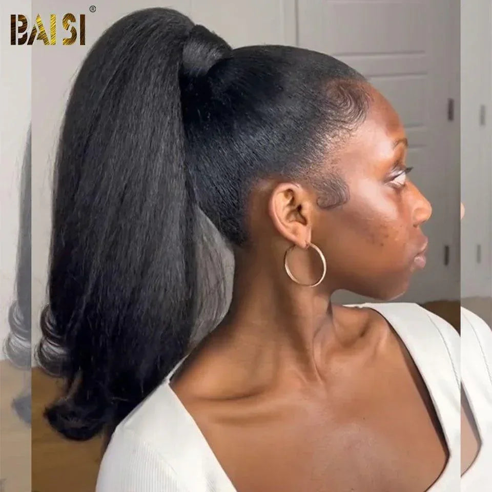 Rabo de cavalo reto e crespo BAISI em cabelo 100% natural