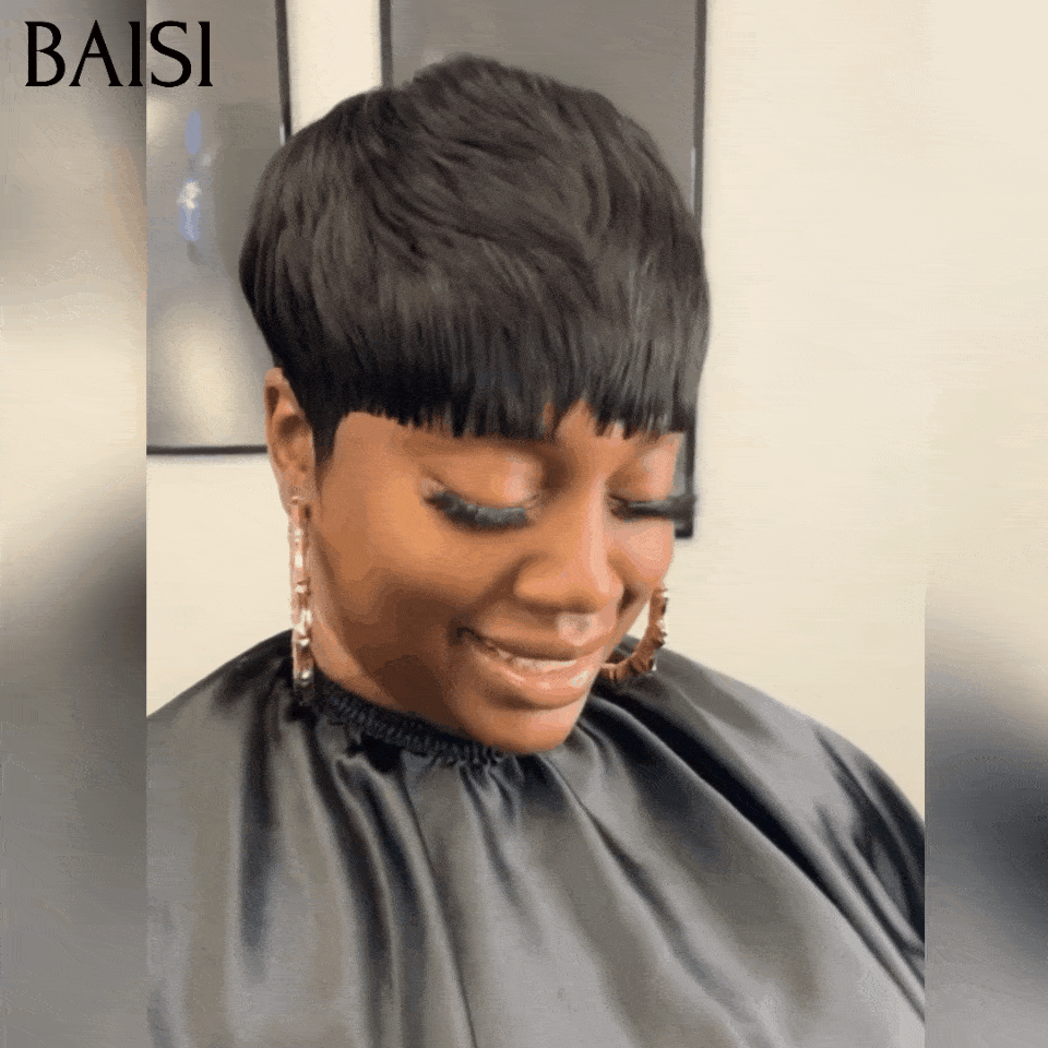 BAISI Big SALE VAT 0€ 36€ Smooth Pixie Cut 100% Real Human Hair 026#