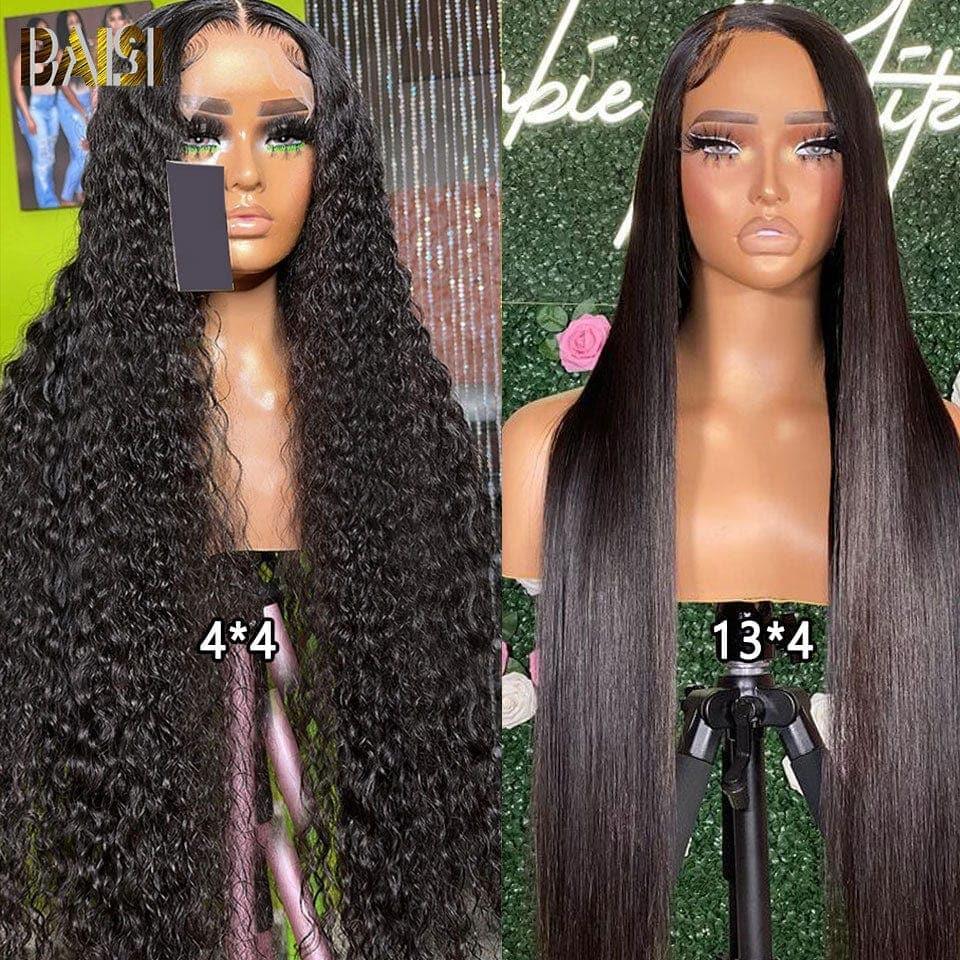 BAISI 2er-Pack Echthaarperücken Lange Glatte Perücke Plus Körperwellenperücke