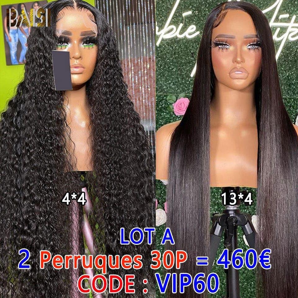 BAISI 2er-Pack Echthaarperücken Lange Glatte Perücke Plus Körperwellenperücke