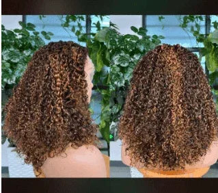 BAISI T Part Lace Curly Pixie Perücke 100% Echthaar Schwarz Mix 2 Perücken Niedriger Preis (kein Code erforderlich)