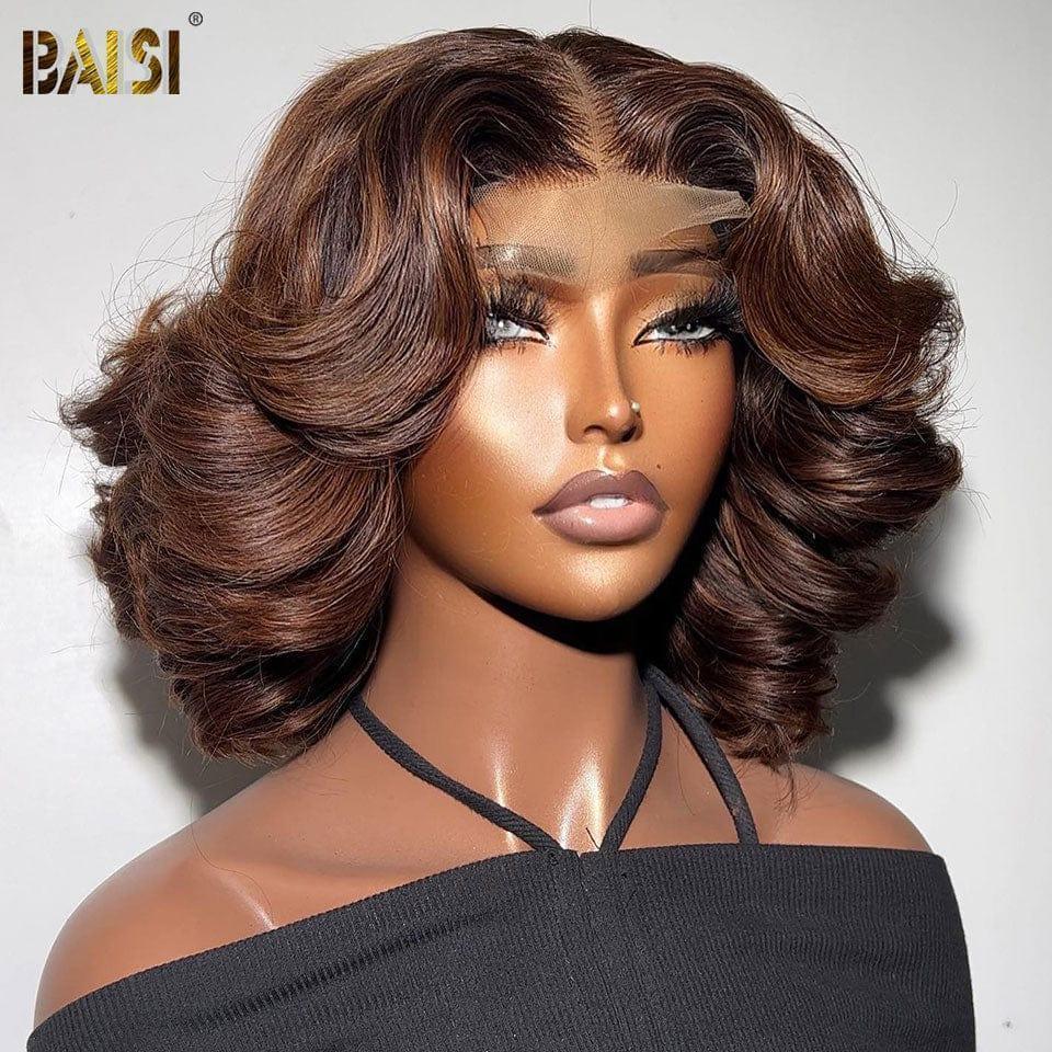 BAISI 13X4 Perruques 12 pouces 4#Mix30# ou NOIR coupe personnalisée boucles voluminieux 300% densité plus de 20 ans d' utilisations CODE BS120