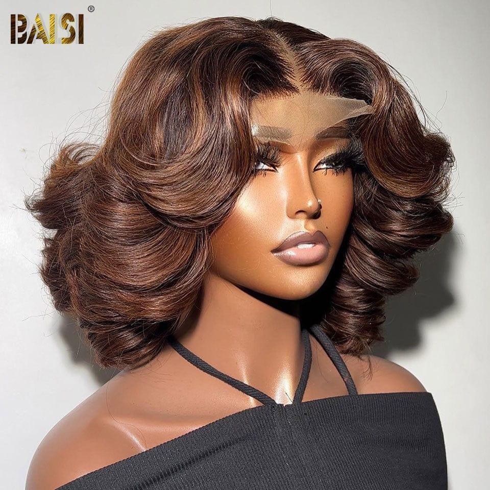 BAISI 13X4 Perruques 12 pouces 4#Mix30# ou NOIR coupe personnalisée boucles voluminieux 300% densité plus de 20 ans d' utilisations CODE BS120