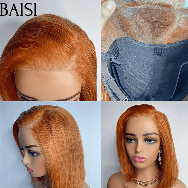 BAISI Achetez 2 perruques minimum au prix d'usine fournisseur Petit Perruque lisse 13X4 lace frontal bob en couleur noir ou orange en 100% Vrais Cheveux Humains (Pas Besoins De Code)