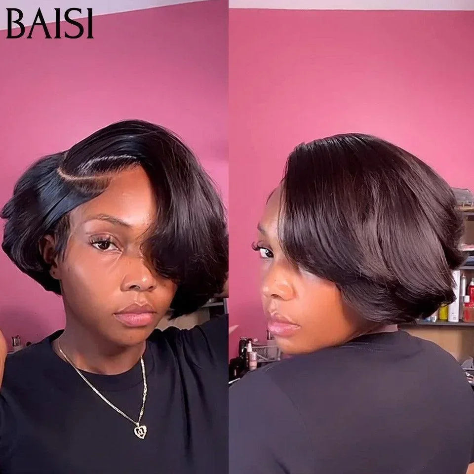 BAISI Perruque Pixie Lisse Fabriqué à la Machine 39€ ou Coupé Avec Racine Des Cheveux PrePlucked 100% Cheveux Humains