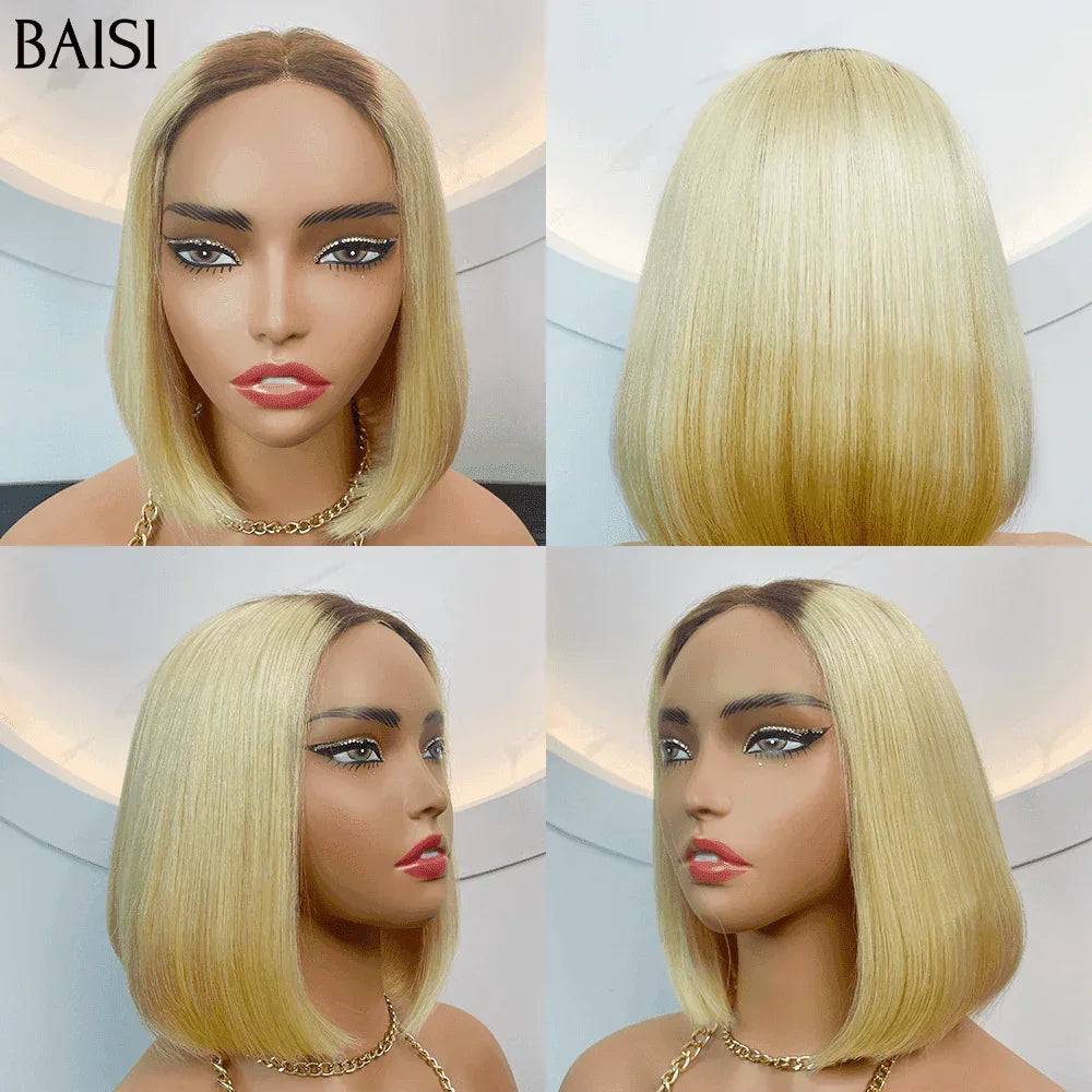 BAISI 2X6 frontal perruque bob lisse en couleur #4#613 en 100% vrais cheveux humains