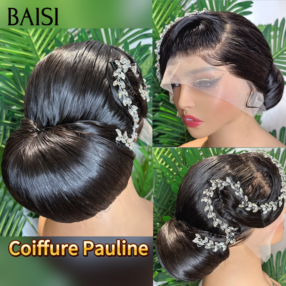 BAISI Coiffure de luxe Pauline Perruques Mariage noir Prête à porter chignon et personalisation comme sur la vidéo 100% identique avec lace frontale événement spécial