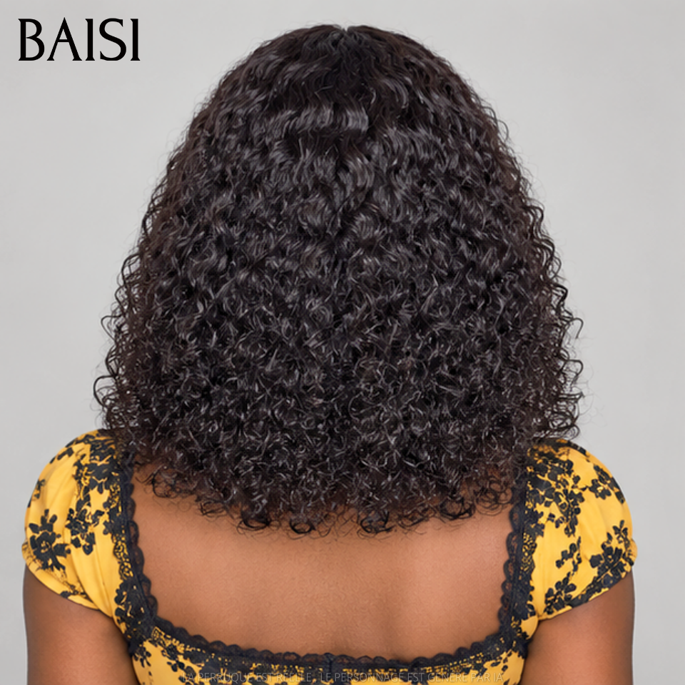 BAISI Grande SOLDES TVA 0€ 300% Densité Sans Colle 4X4 Closure Perruque Naturelle Curly 12 Pouce 95€ Lace déjà couper Facile à Porter en 100% Cheveux Humains FR38