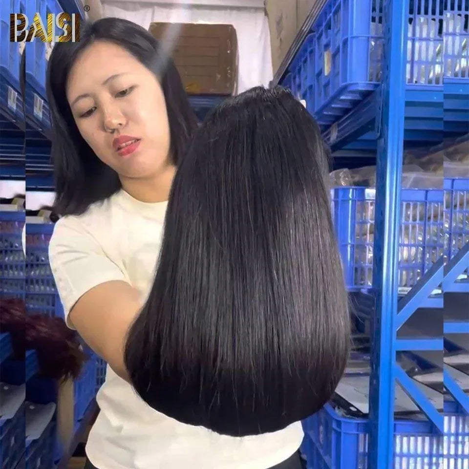 BAISI Lot de 2 Perruques bob Lisse Noir 10 pouces 139€ Seulement Avec et Sans Frange 100% Vietnam Hair de Qualtié en 100% vrais cheveux humains