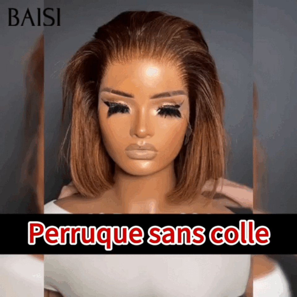BAISI PROMO 13X4 Perruque Bob Lisse 1BT33# 10P Pré-plucked Pas Besoin de Colle en 100% Raw Hair Lace déjà couper