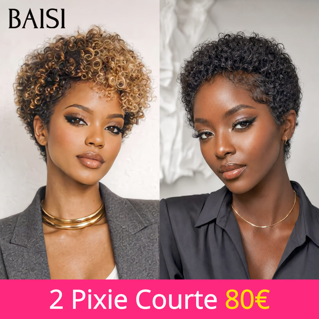 BAISI 2 Pixie Courtes 80€ pixie afro ou 4 Perruques pour revendre 310€ en 100% vrais cheveux humains
