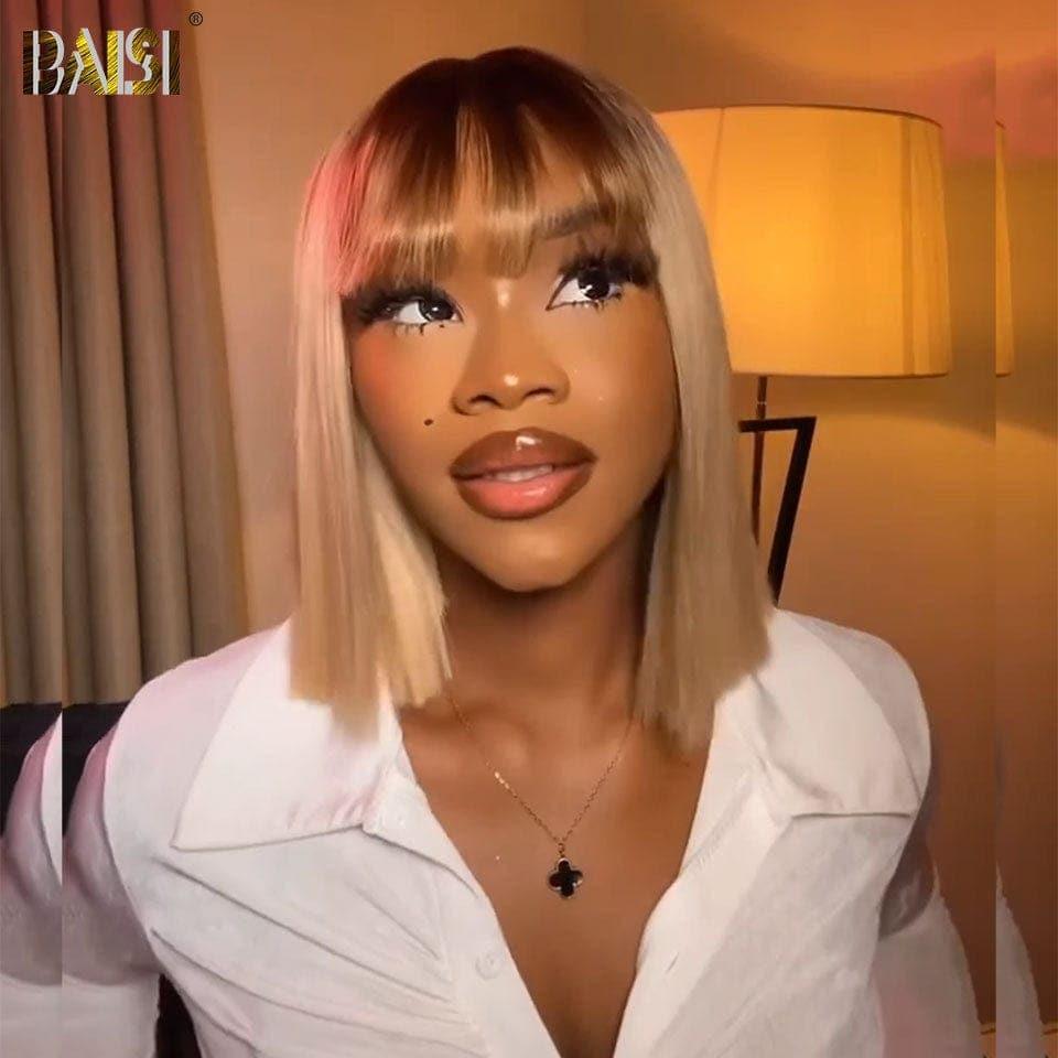 BAISI perruque Bob Lisse Avec Frange en couleur blonde #4#613 en 100% cheveux humains CODE: FR20
