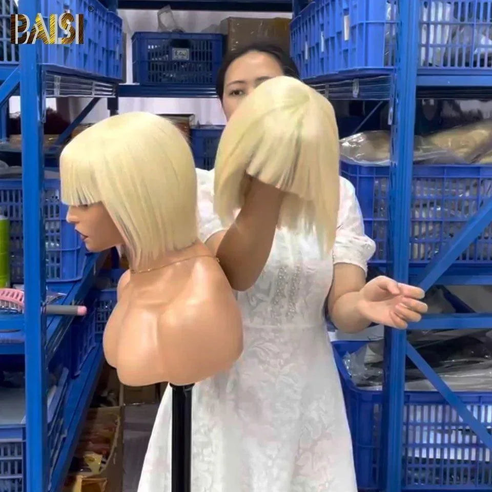 Peluca Bob recta BAISI con flequillo en corte cuadrado 60# en cabello humano 100% Real