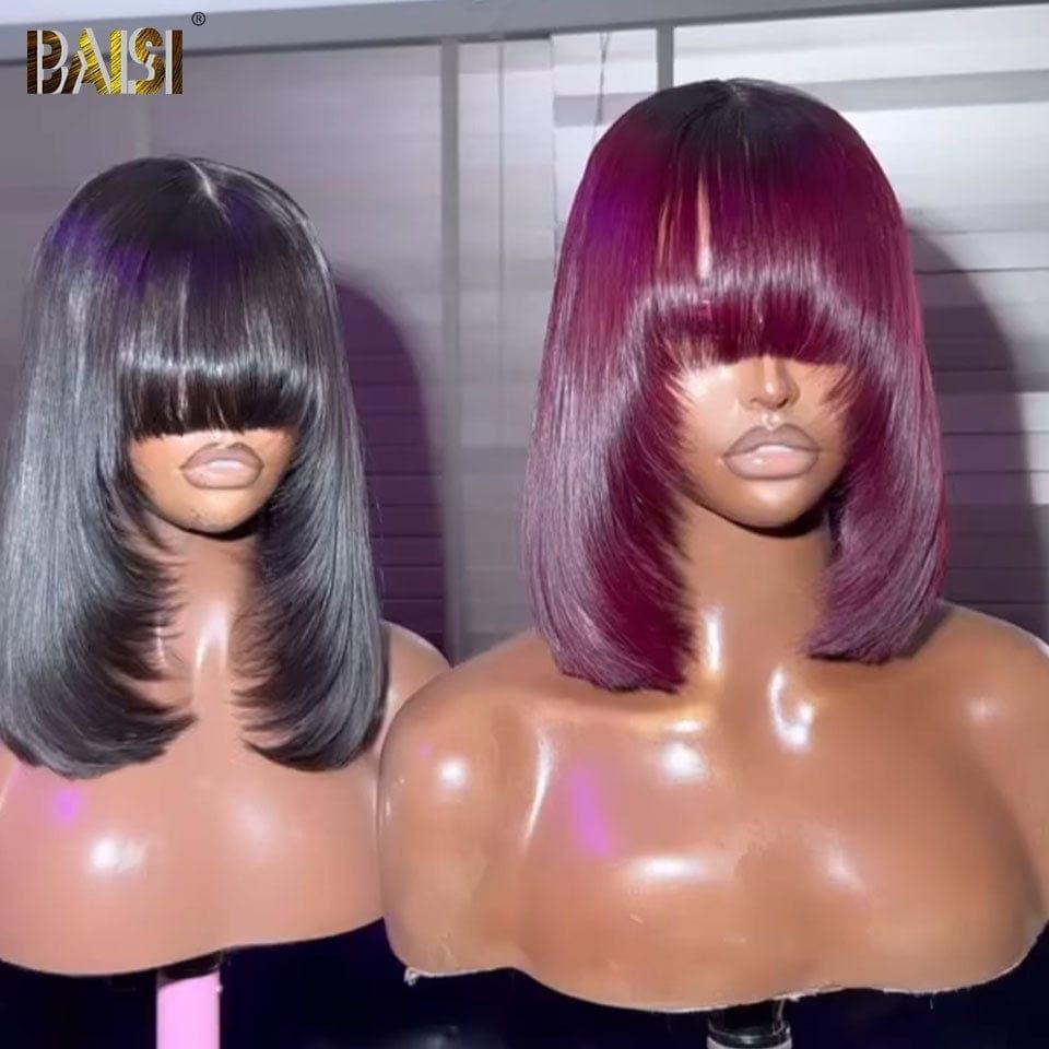 BAISI PERRUQUE Rouge Bordeaux AVEC FRANGE FABRIQUÉ À LA MACHINE SDD bone straight 100% Cheveux Humains