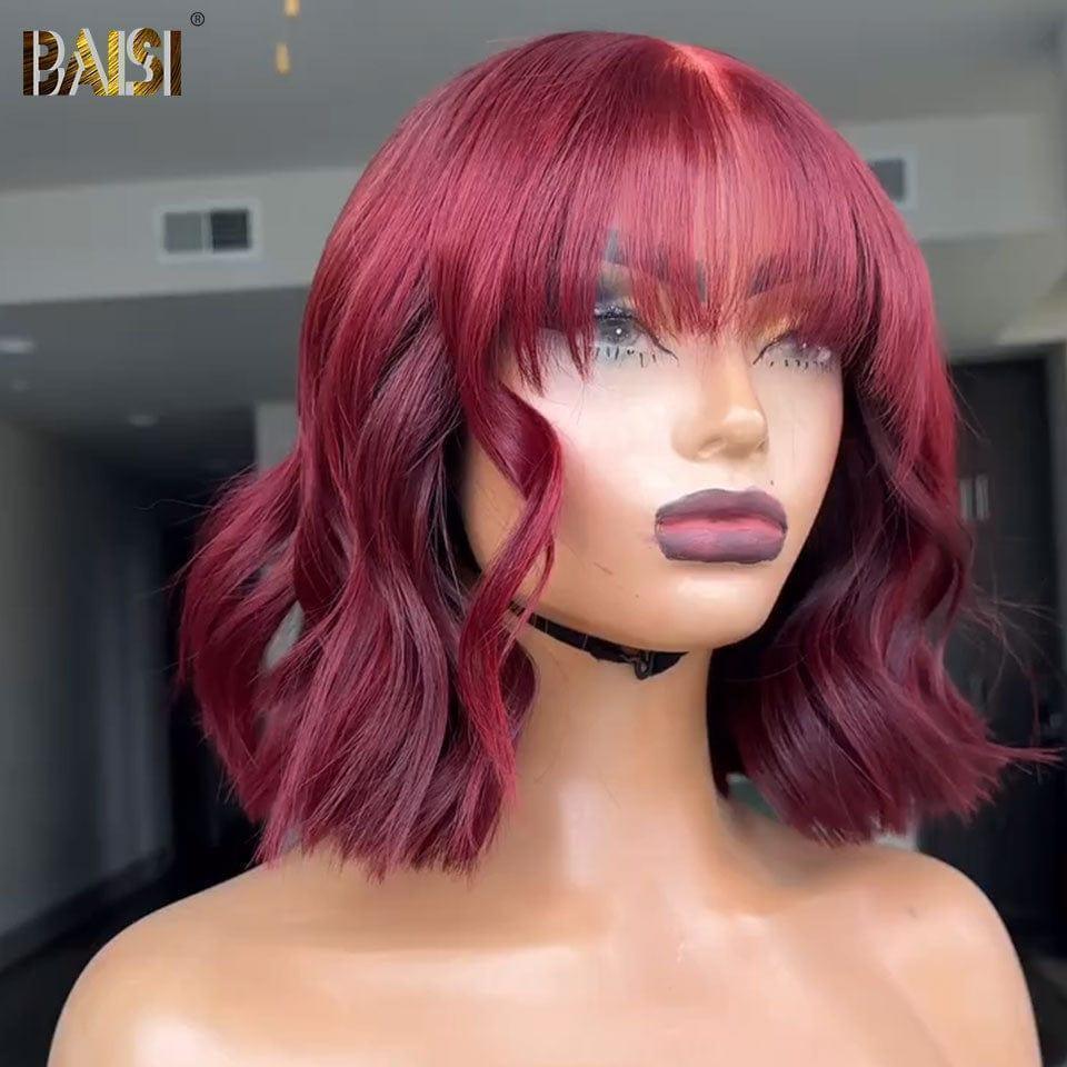 BAISI PERRUQUE Rouge Bordeaux water wave AVEC FRANGE 12 POUCE 78€ FABRIQUÉ À LA MACHINE C