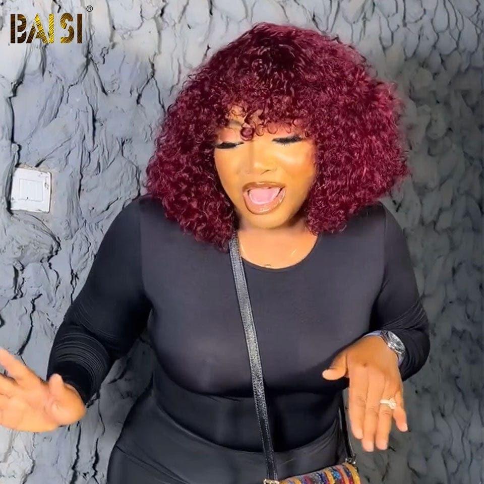 BAISI Acquista almeno 2 parrucche al prezzo di fabbrica fornitore Parrucca Riccia Deep Wave con Frangia in Nero Rosso Bordeaux 99J (Nessun Codice Necessario)