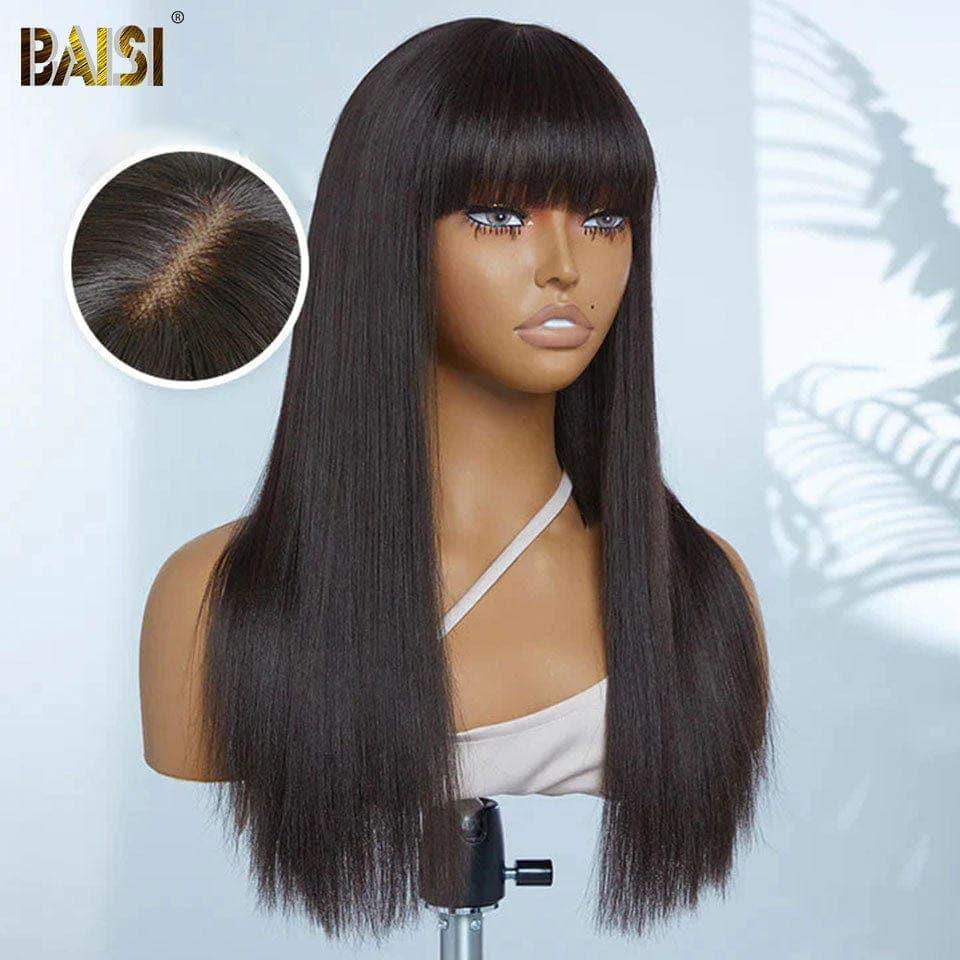 BAISI Perruques Lisse avec Frange Fabriquées par les cheveux double drawn avec la raie naturel au mileux