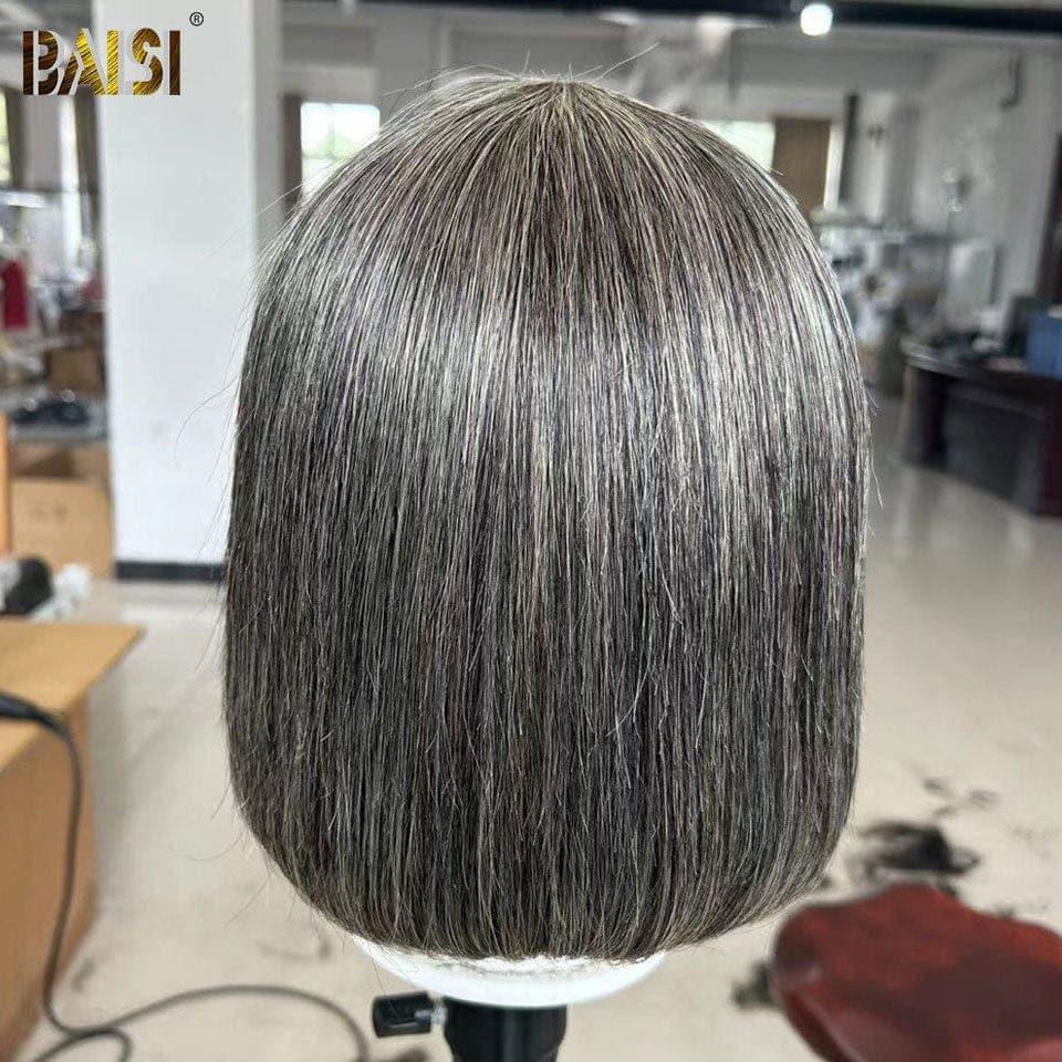 BAISI Collection Poivre et Sel Perruque Avec Frange coupe à la mode couleurs grise mixte 8 pouce 200%