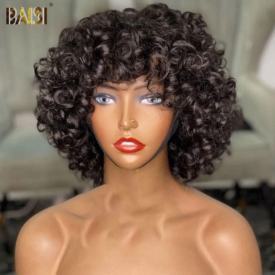 BAISI Curly Wig Egg Wave €76 No Glue with Bangs 4 Colors in 100% Human Hair