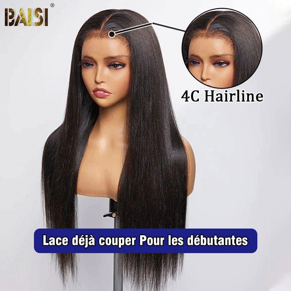 BAISI 4X6 Spitzenperücke Glattes High-End mit Babyhaar, natürlicher, leimloser Spitze, 100 % echtes Menschenhaar, 4C-Haaransatz