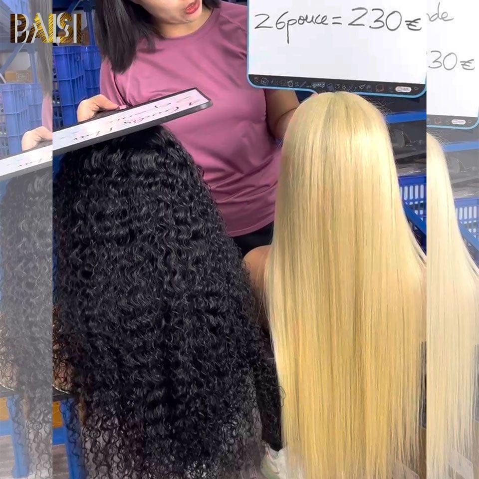 BAISI 2er-Pack Echthaarperücken Lange Glatte Perücke Plus Körperwellenperücke